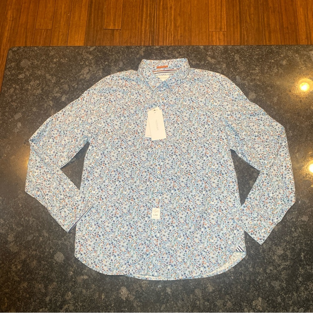 NWT Cactus Man Ricky Singh Mens Blue Floral Button Down Dress Shirt Size Large